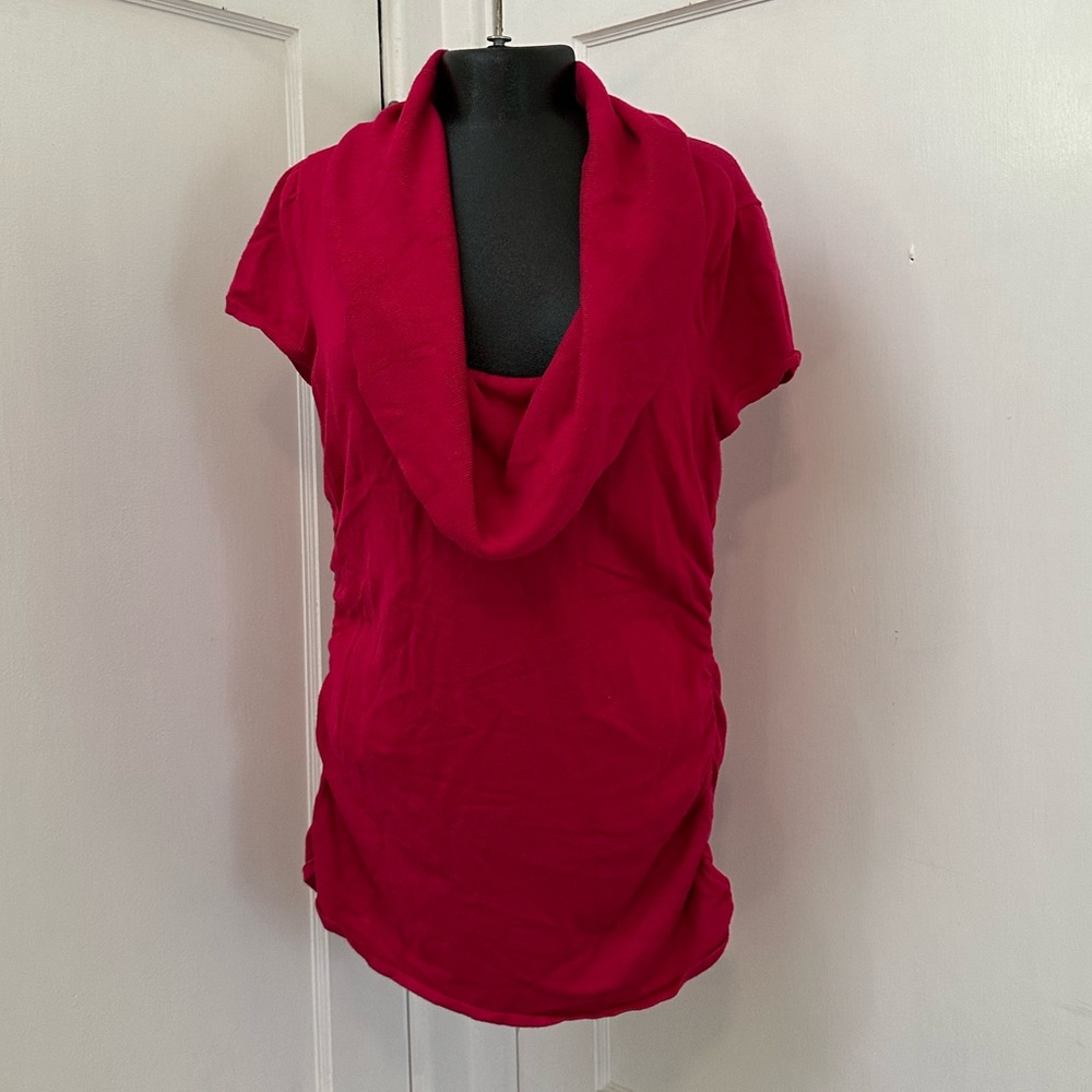 Express Top in Bold Pink - Draped Neck and Side Ruching